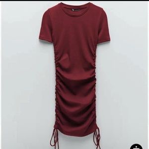 Zara red ruched ribbed mini dress